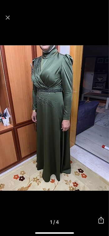 Yeşil tesettür abiye elbise