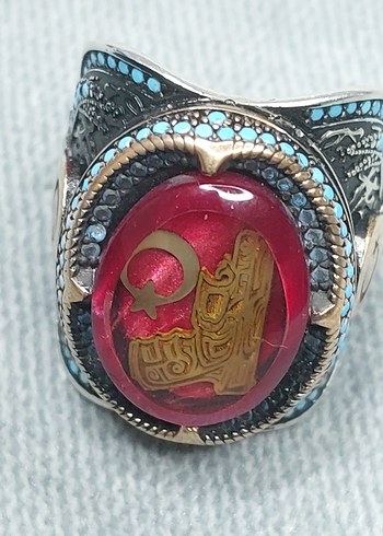 Turkuaz Taşlı 925 Ayar Gümüş Erkek Yüzük - Görsel 7