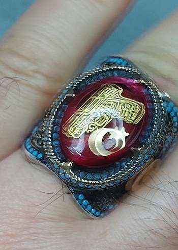 Turkuaz Taşlı 925 Ayar Gümüş Erkek Yüzük - Görsel 3