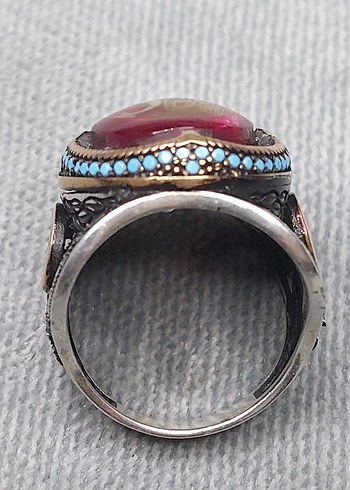 Turkuaz Taşlı 925 Ayar Gümüş Erkek Yüzük - Görsel 5