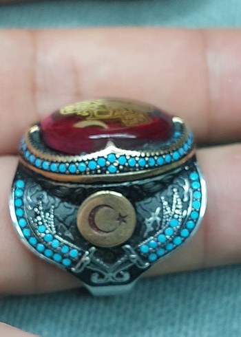 Turkuaz Taşlı 925 Ayar Gümüş Erkek Yüzük - Görsel 4