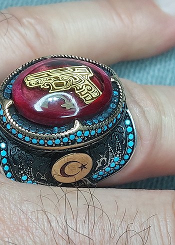 Turkuaz Taşlı 925 Ayar Gümüş Erkek Yüzük - Görsel 2