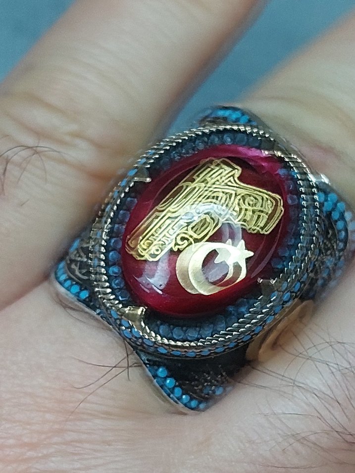 Turkuaz Taşlı 925 Ayar Gümüş Erkek Yüzük - Görsel 3