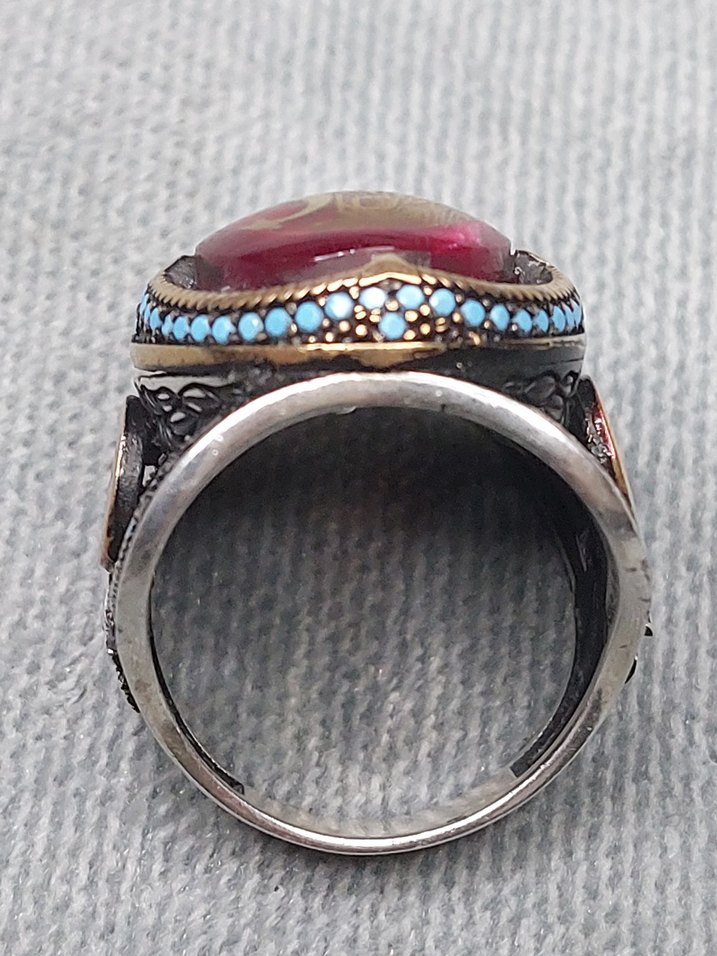 Turkuaz Taşlı 925 Ayar Gümüş Erkek Yüzük - Görsel 5