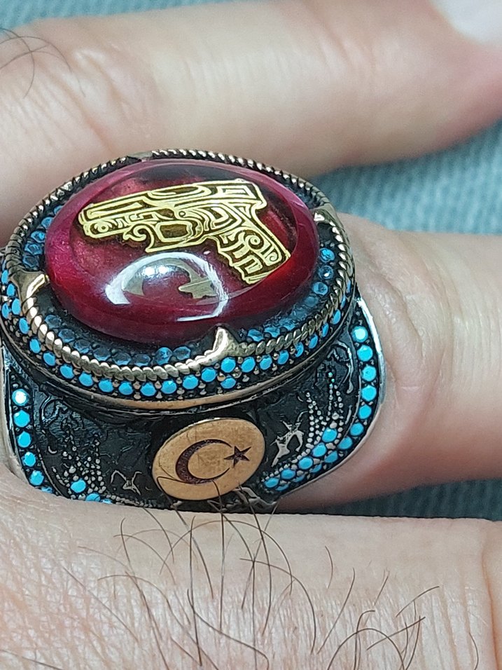 Turkuaz Taşlı 925 Ayar Gümüş Erkek Yüzük - Görsel 2