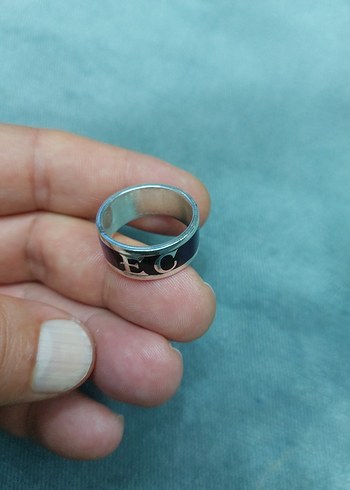 Mavi Parlak 925 Ayar EC Yazılı Erkek Yüzük - Görsel 3