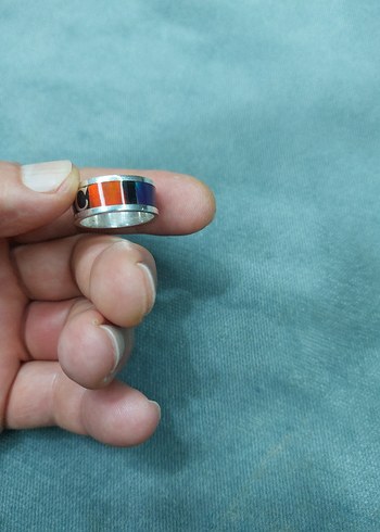 Mavi Parlak 925 Ayar EC Yazılı Erkek Yüzük - Görsel 4