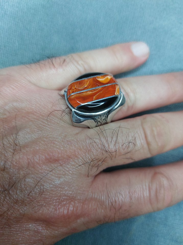 925 Ayar Gümüş Bohem Erk8ek Yüzük - Görsel 5