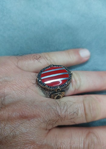 925 Ayar Gümüş Erkek Yüzük Turkuaz Taşlı - Görsel 7