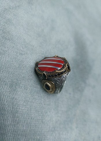 925 Ayar Gümüş Erkek Yüzük Turkuaz Taşlı - Görsel 2