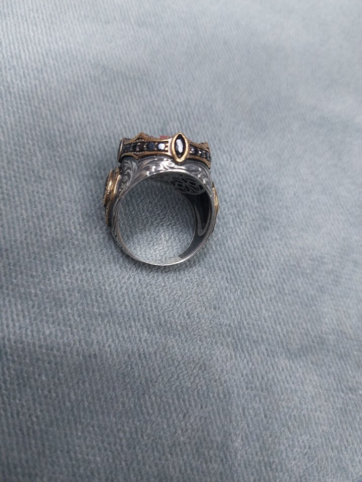 925 Ayar Gümüş Erkek Yüzük Turkuaz Taşlı - Görsel 4