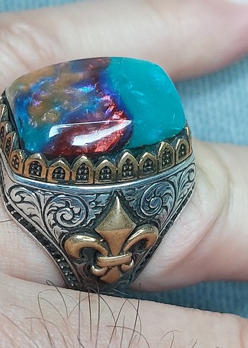 925 Ayar Zorbey Uzay Taşı Gümüş Erkek Yüzük - Görsel 2