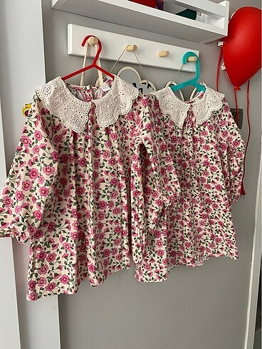 Standart Beden Beden Kardeş kombini yakalı 2 li Çiçekli elbise 3 4 yaş 6 7 yaş