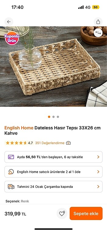 English home hasır tepsi