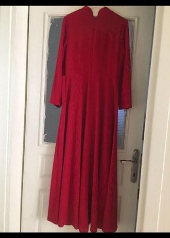 Uzun Kırmızı Bohem Büzgülü Elbise - Görsel 5