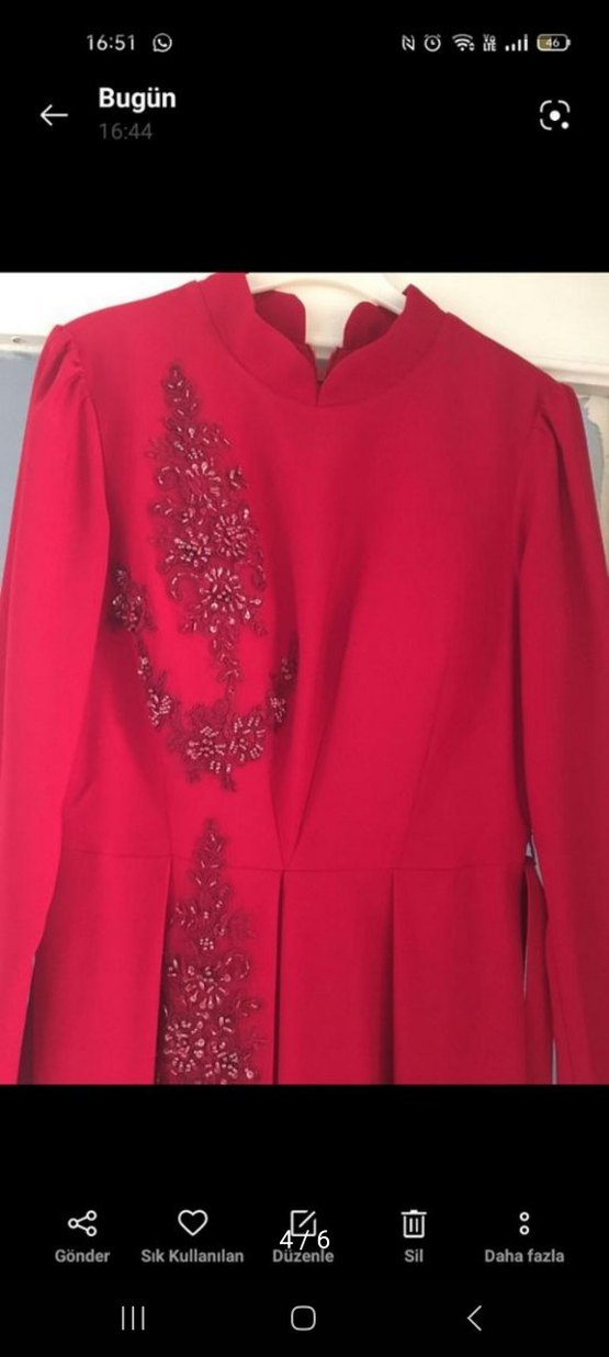 Uzun Kırmızı Bohem Büzgülü Elbise - Görsel 4