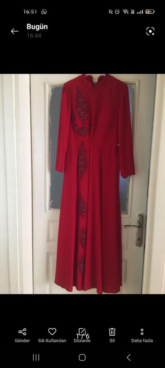 Uzun Kırmızı Bohem Büzgülü Elbise - Görsel 3