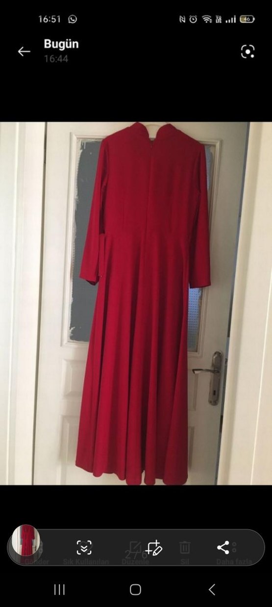 Uzun Kırmızı Bohem Büzgülü Elbise - Görsel 5