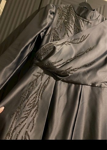 Drapeli Gri Uzun Abiye Elbise - Görsel 3