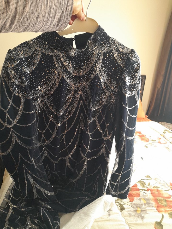 Uzun Kol Siyah Abiye Elbise - Görsel 4