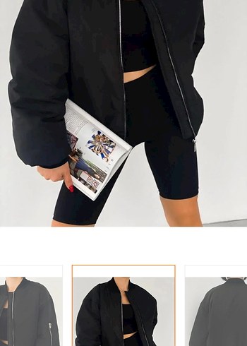 Siyah Fermuarlı Bomber Kolej Ceket - Görsel 2