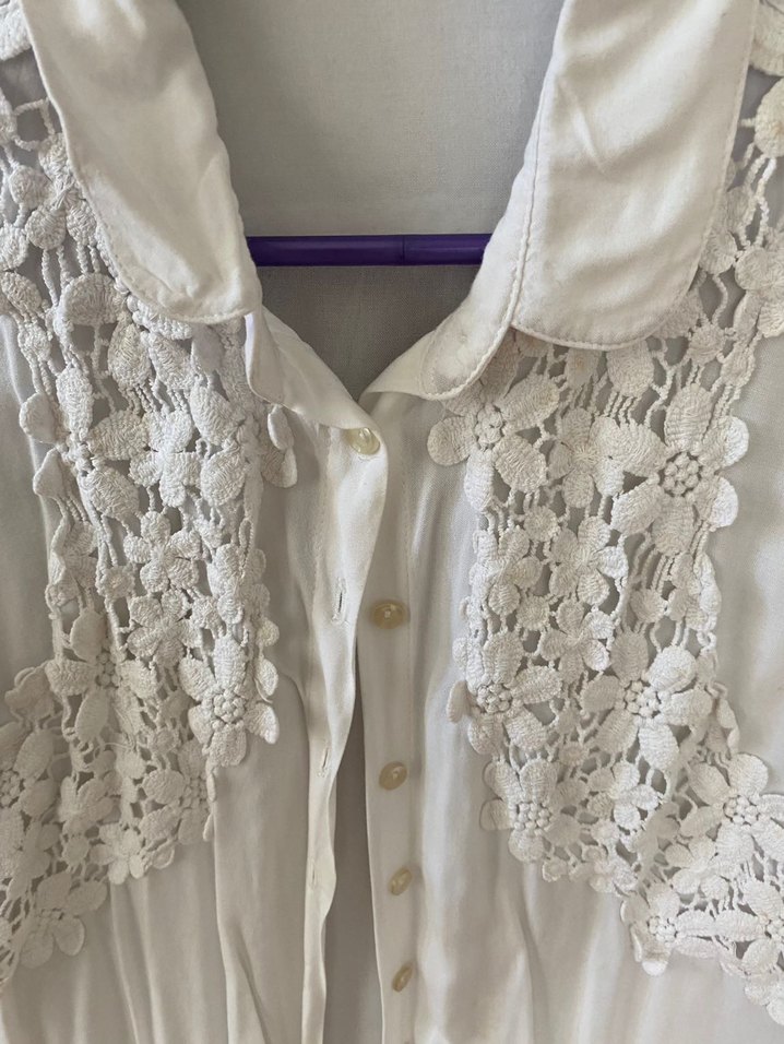 Nakışlı, Pamuklu Beyaz Uzun Kollu Kadın Tunik - Görsel 3