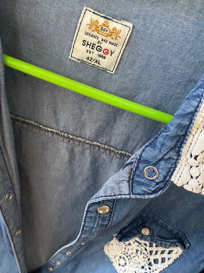 Nakışlı Düğmeli Kot Gömlek - Görsel 2