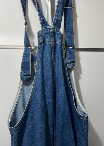 Kadın Mavi Denim Askılı Midi Salopet - Görsel 3