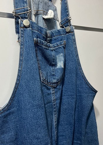 Kadın Mavi Denim Askılı Midi Salopet - Görsel 2