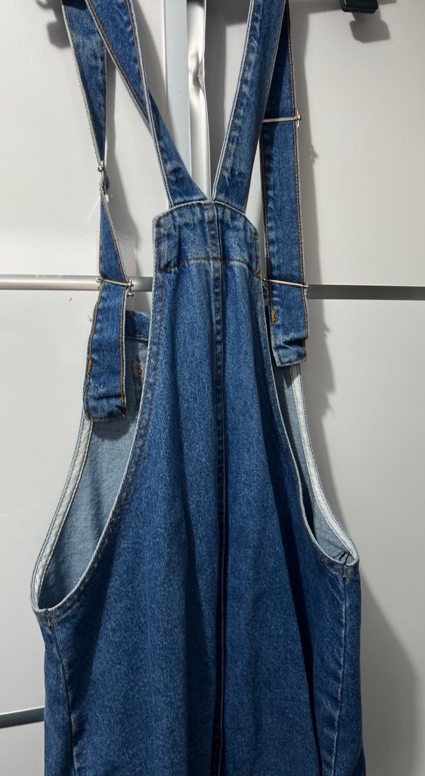 Kadın Mavi Denim Askılı Midi Salopet - Görsel 3