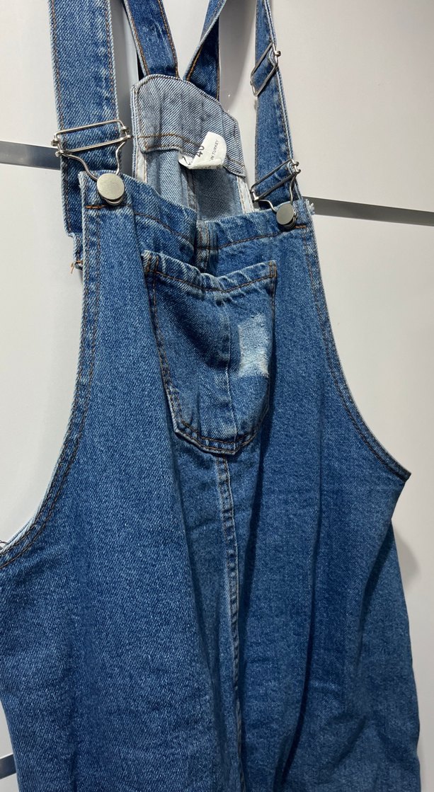 Kadın Mavi Denim Askılı Midi Salopet - Görsel 2