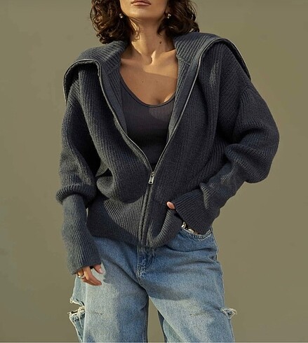 Mai Collection İndigo Fermuarlı Hırka