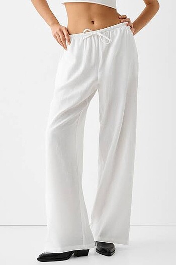 Bershka Beyaz Keten Pantolon