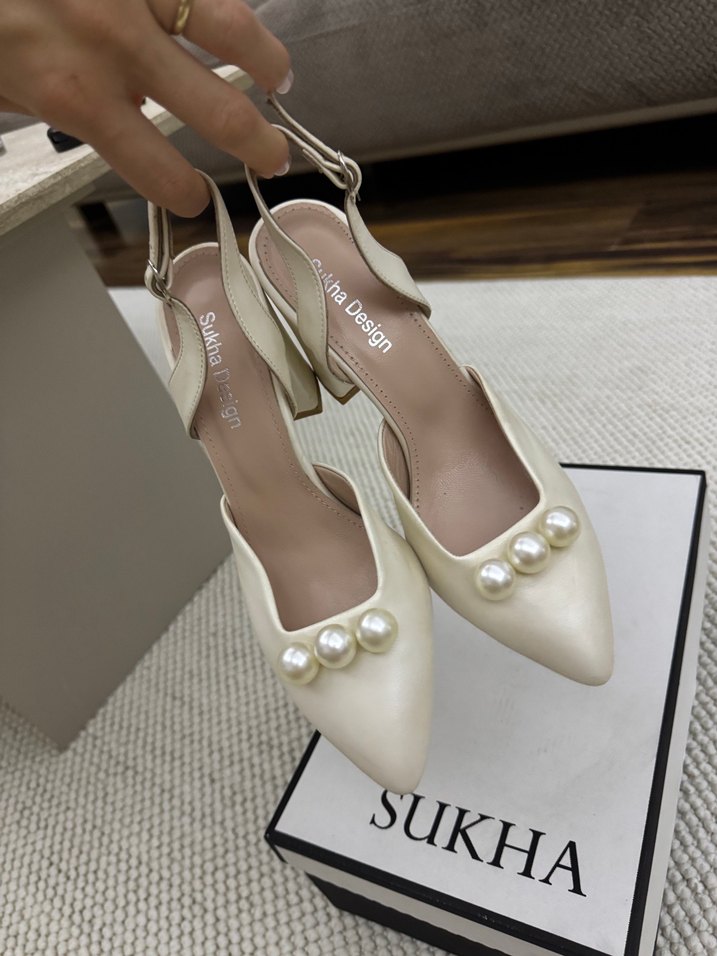 Sukha Design Hakiki Deri İncili Gelin Ayakkabısı - Görsel 2