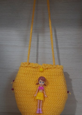 Beden Sarı Örgü Bohem Renkli Bebek Figürlü Kız Çocuk Çanta