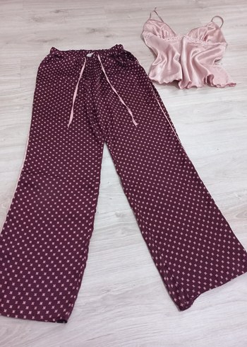 m Beden bordo Renk SUWEN SATEN MÜRDÜM PUDRA PEMBE GECELİK PİJAMA TAKIMI