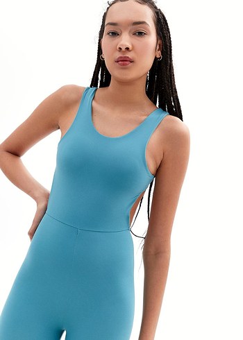 Mavi Straplez Kadın Spor Tulum - Görsel 2