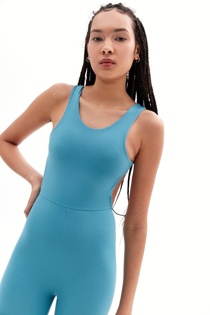 Mavi Straplez Kadın Spor Tulum - Görsel 2