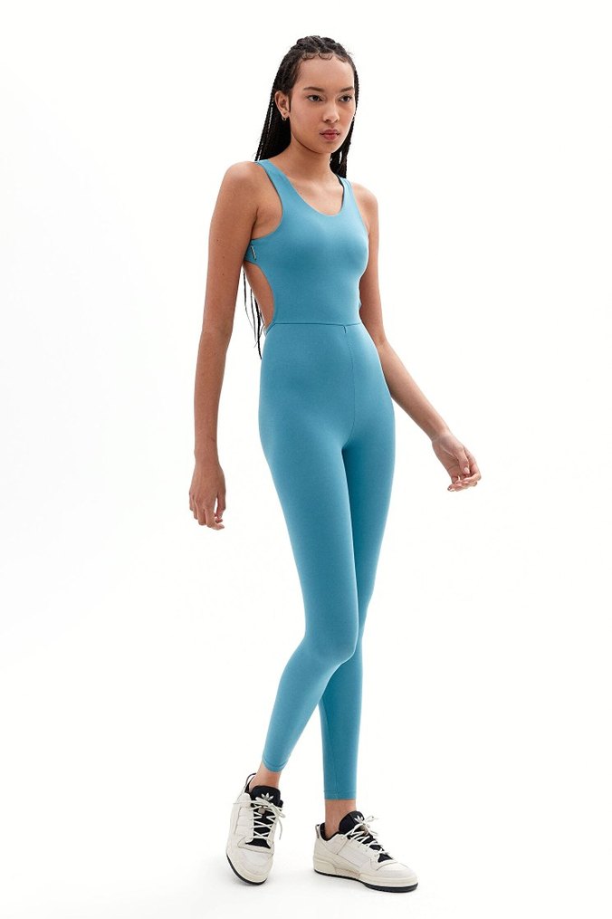 Mavi Straplez Kadın Spor Tulum - Görsel 3