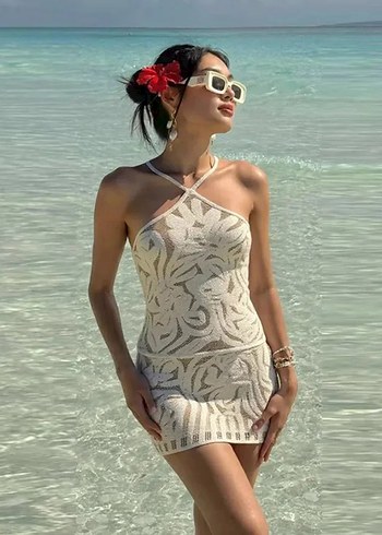 Beyaz Bohem Mini Gelinlik - Görsel 6