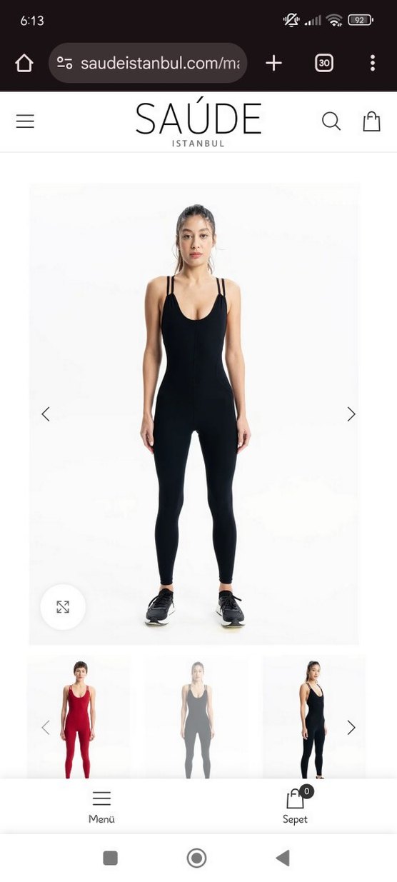 Siyah Kadın Spor Tulum - İnce Askılı, Midi Boy - Görsel 3