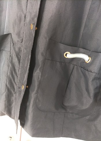 Düğmeli Gri Midi Kadın Ceket yağmurluk - Görsel 5