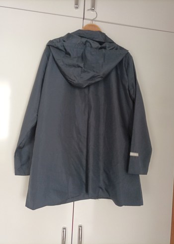 Düğmeli Gri Midi Kadın Ceket yağmurluk - Görsel 2