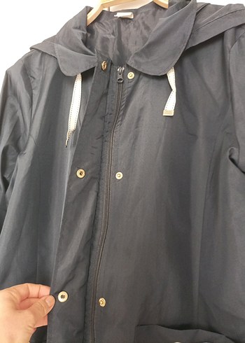 Düğmeli Gri Midi Kadın Ceket yağmurluk - Görsel 4