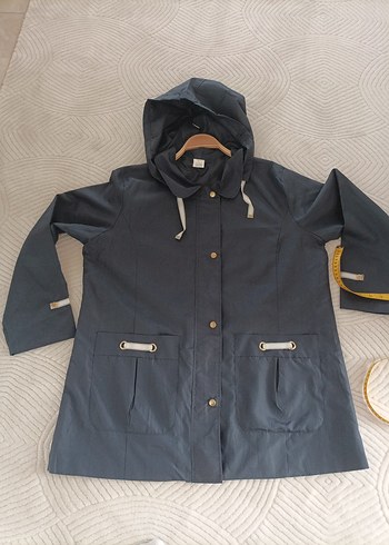 Düğmeli Gri Midi Kadın Ceket yağmurluk - Görsel 6