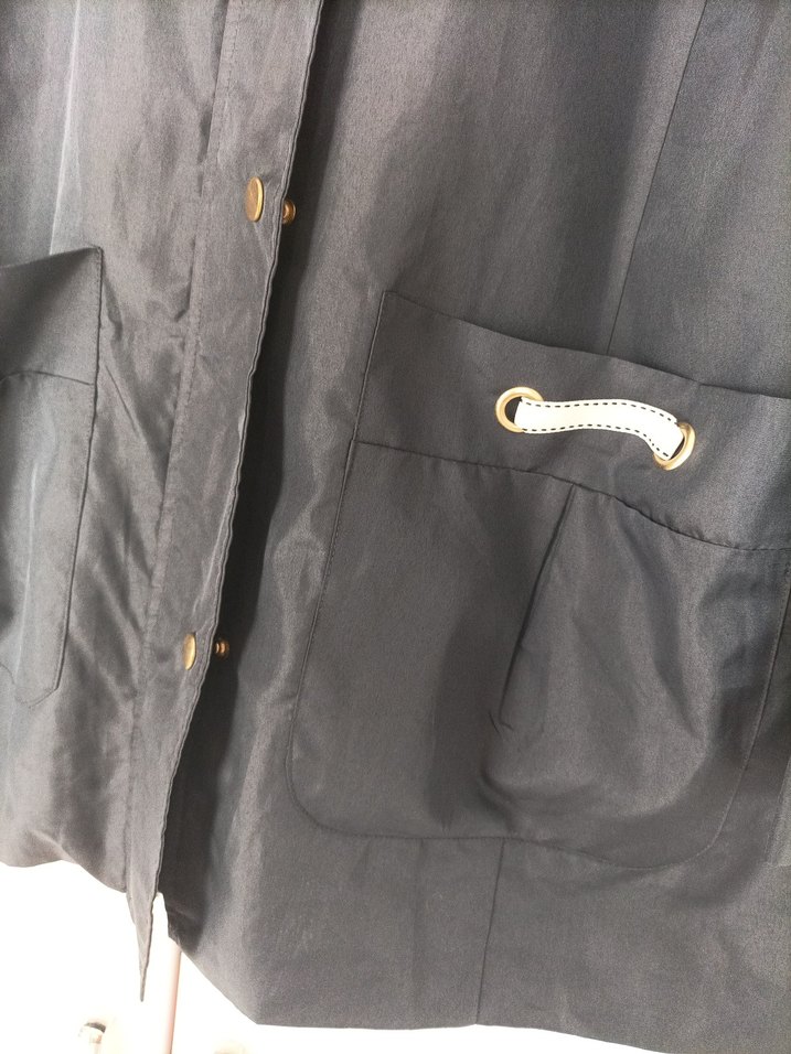 Düğmeli Gri Midi Kadın Ceket yağmurluk - Görsel 5