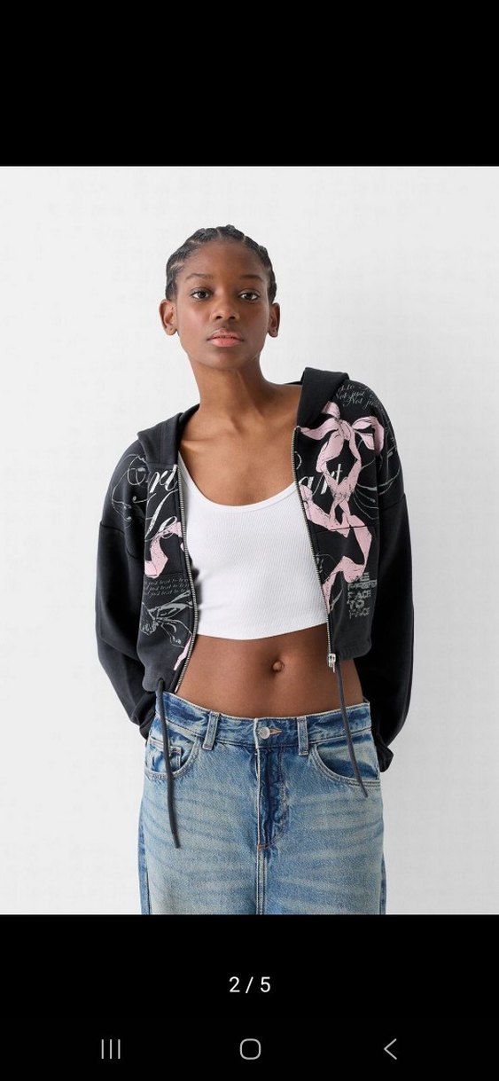 Kadın Siyah Kapüşonlu Fermuarlı Mini Sweatshirt - Görsel 3