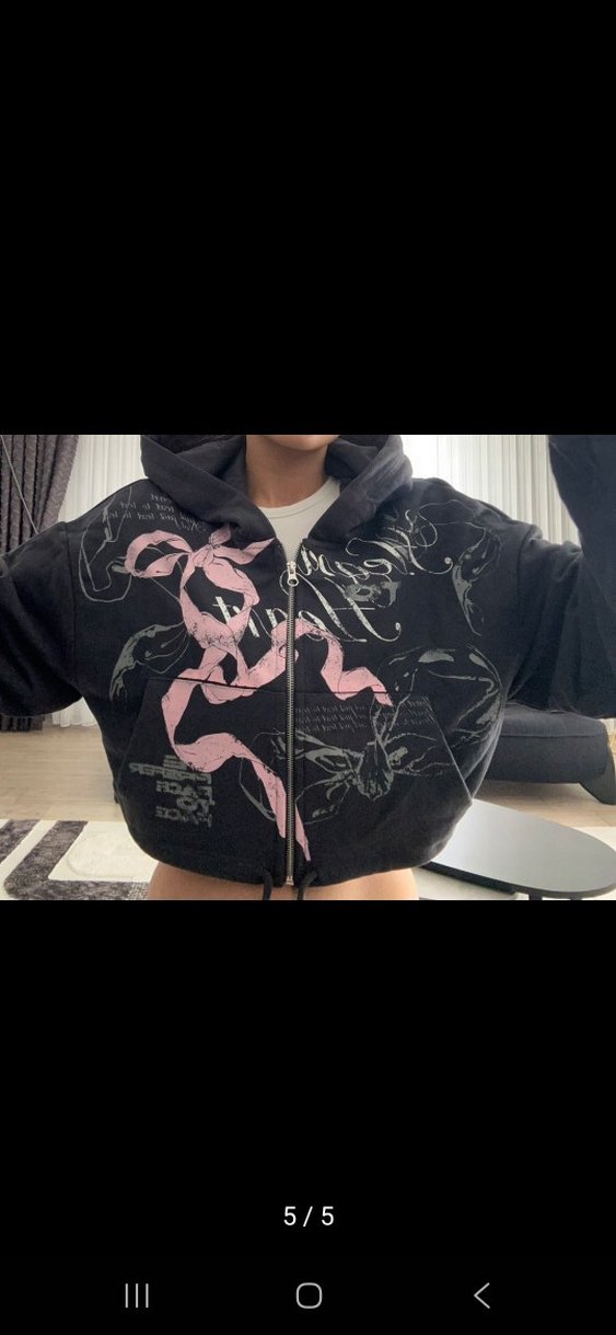 Kadın Siyah Kapüşonlu Fermuarlı Mini Sweatshirt - Görsel 2