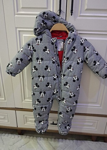 Gri Kapüşonlu Bebek Tulumu Mickey Desenli - Görsel 8