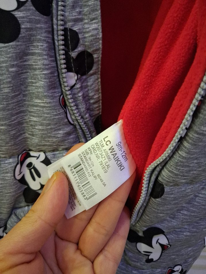 Gri Kapüşonlu Bebek Tulumu Mickey Desenli - Görsel 3